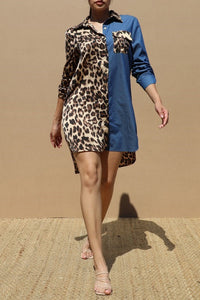 Leopard Button Down Satin Shirt Dress