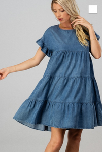 Denim Ruffle Tier Dress