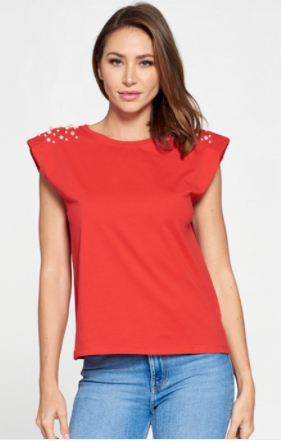 Shoulder Pad Pearls Top